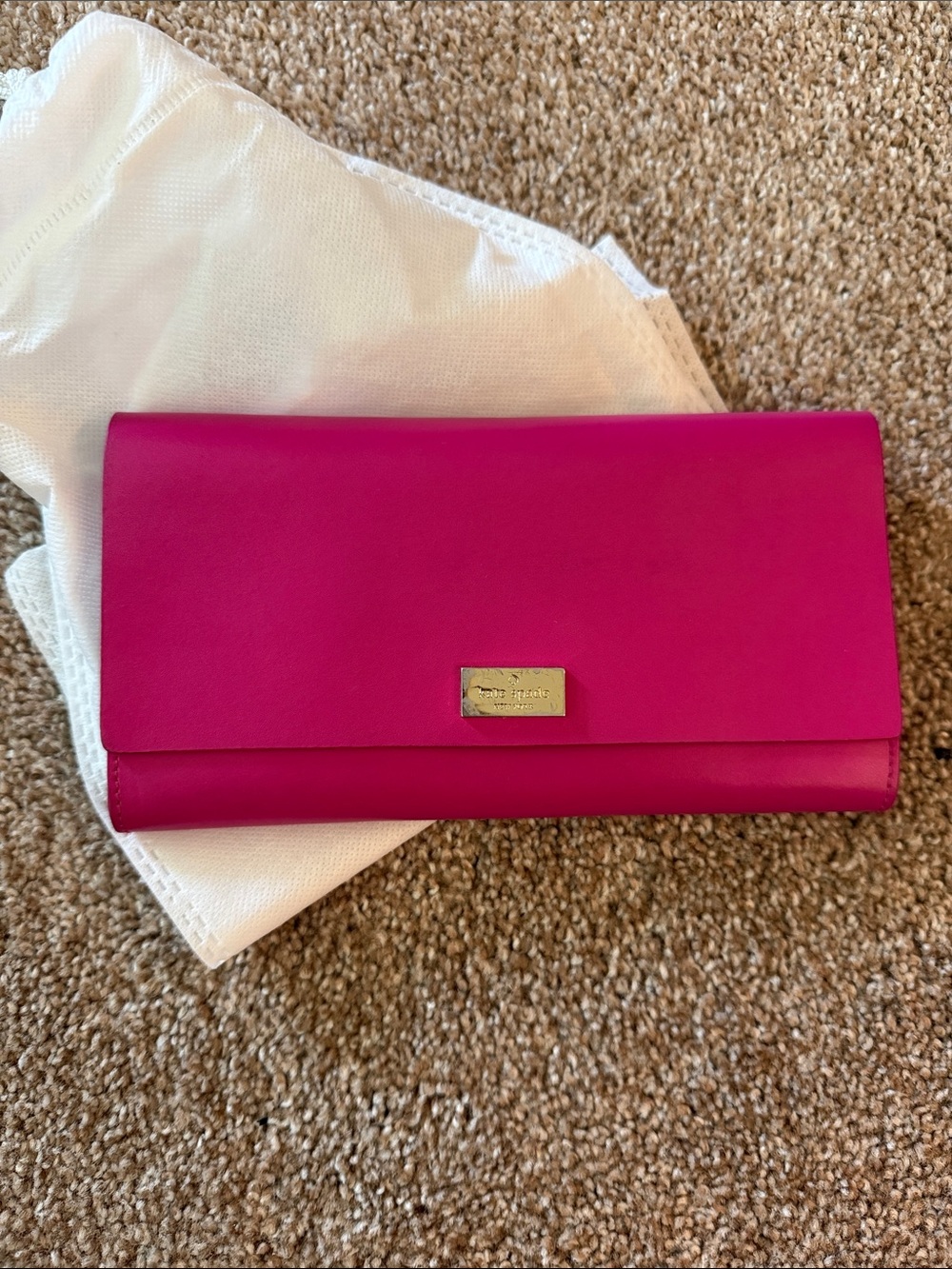 kate spade Hot Pink Leather Fold-Over Wallet with Gold Plaque
